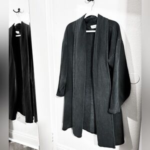 Joah Brown Washed Black Oversized French Terry Cardigan OS
